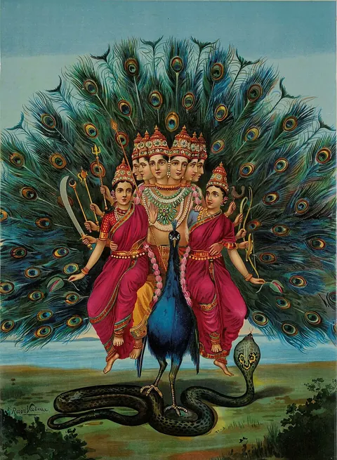 வள்ளி தெய்வானையுடன் முருகன்